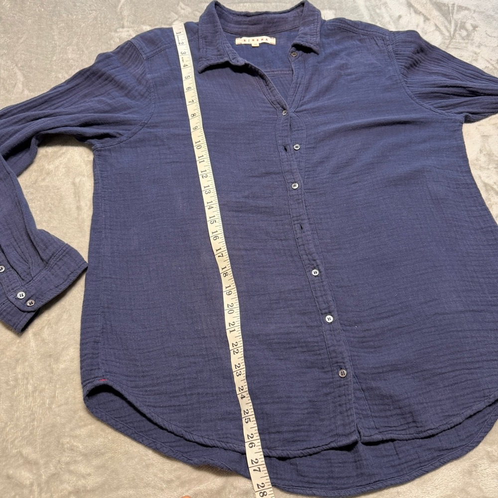 Xirena Beau Navy Blue Double Gauze Cotton M Button Down Shirt Women Textured USA - Picture 7 of 10